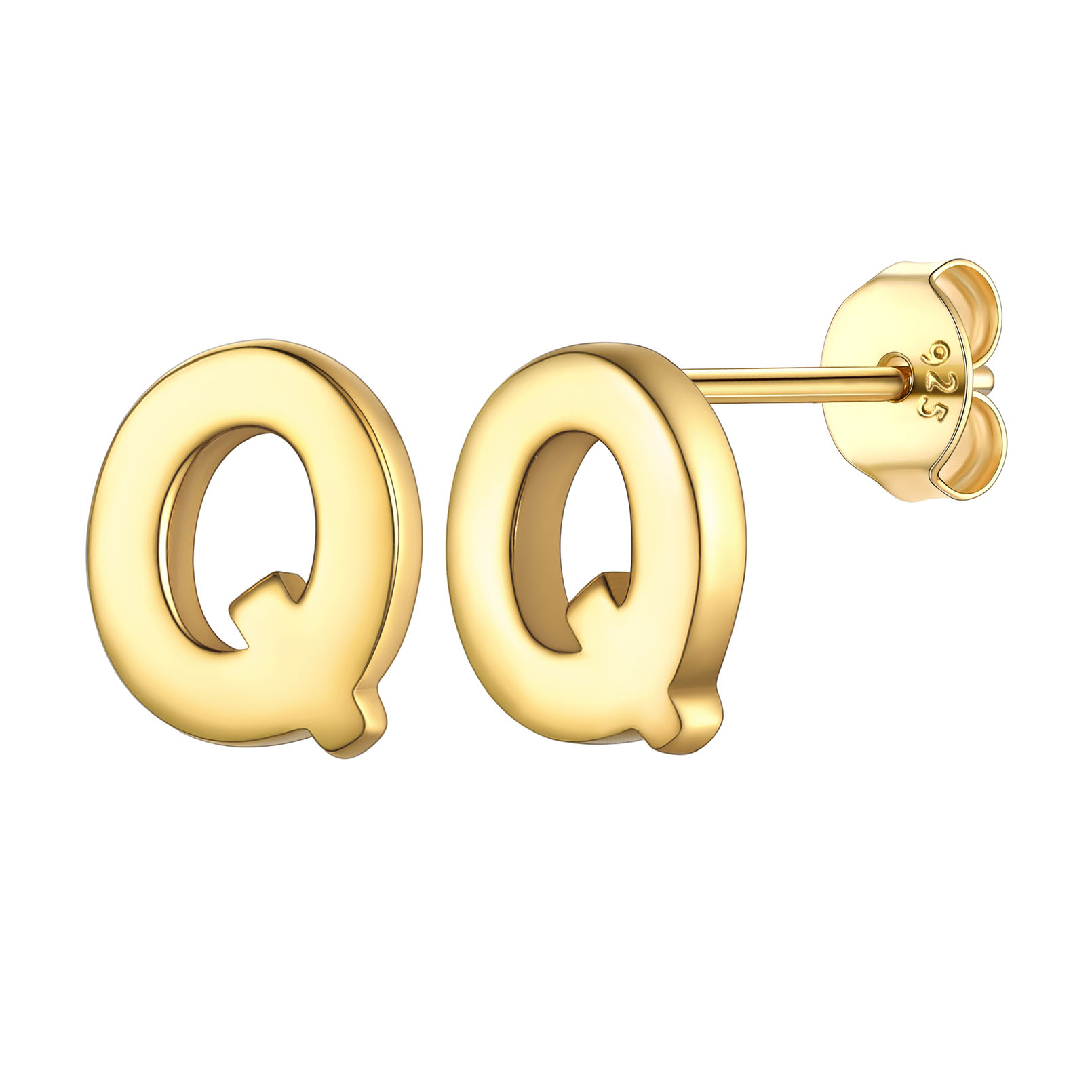 Q-Gold-ChicSilver Hypoallergenic Initial Letter Earrings Studs, sterling silver jewlery, 925 sterling silver earrings, Initial Earrings, gift idea,  A to Z  jewelry