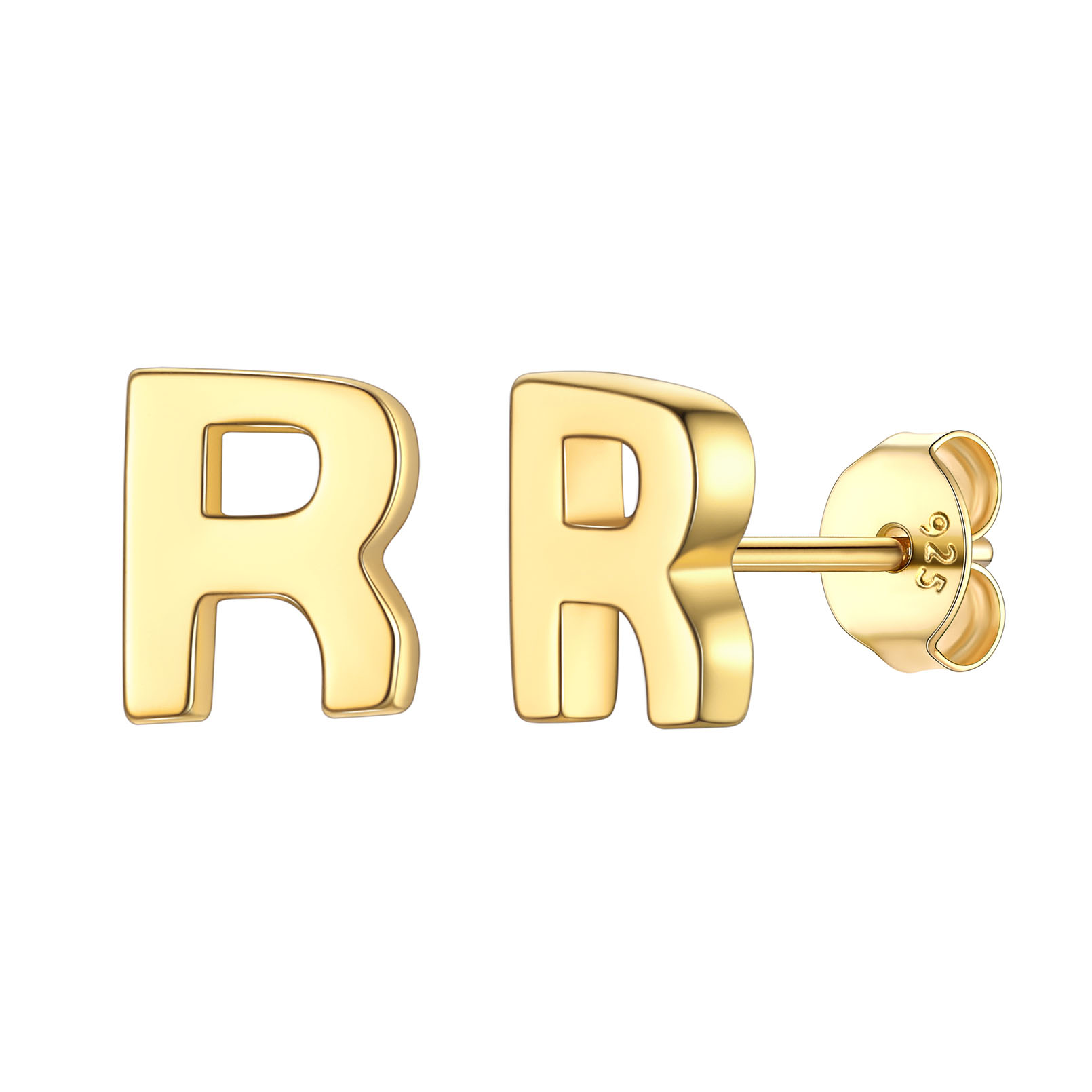 R-Gold-ChicSilver Hypoallergenic Initial Letter Earrings Studs, sterling silver jewlery, 925 sterling silver earrings, Initial Earrings, gift idea,  A to Z  jewelry