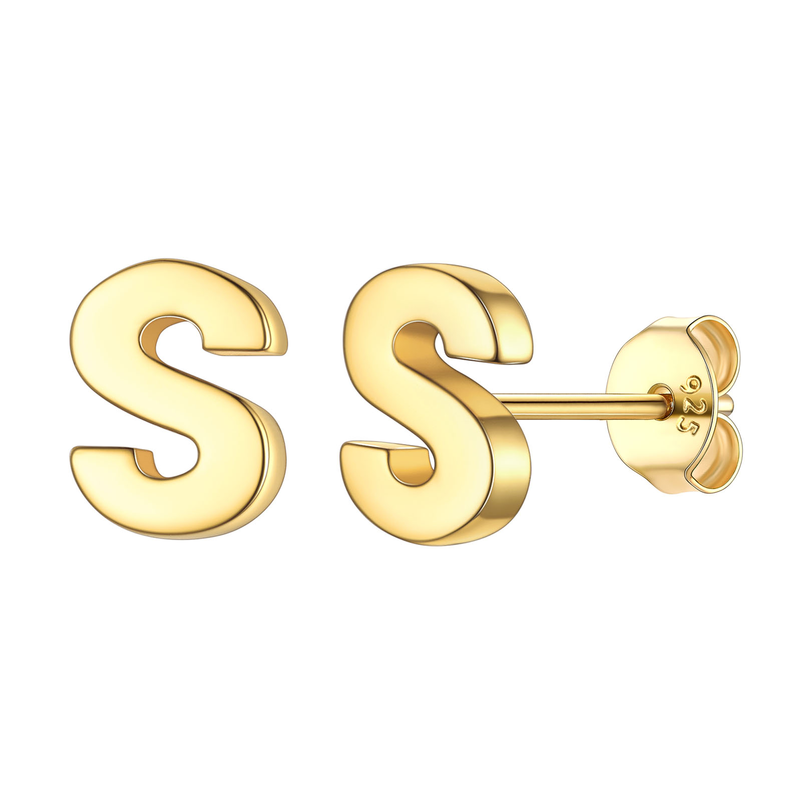 S-Gold-ChicSilver Hypoallergenic Initial Letter Earrings Studs, sterling silver jewlery, 925 sterling silver earrings, Initial Earrings, gift idea,  A to Z  jewelry