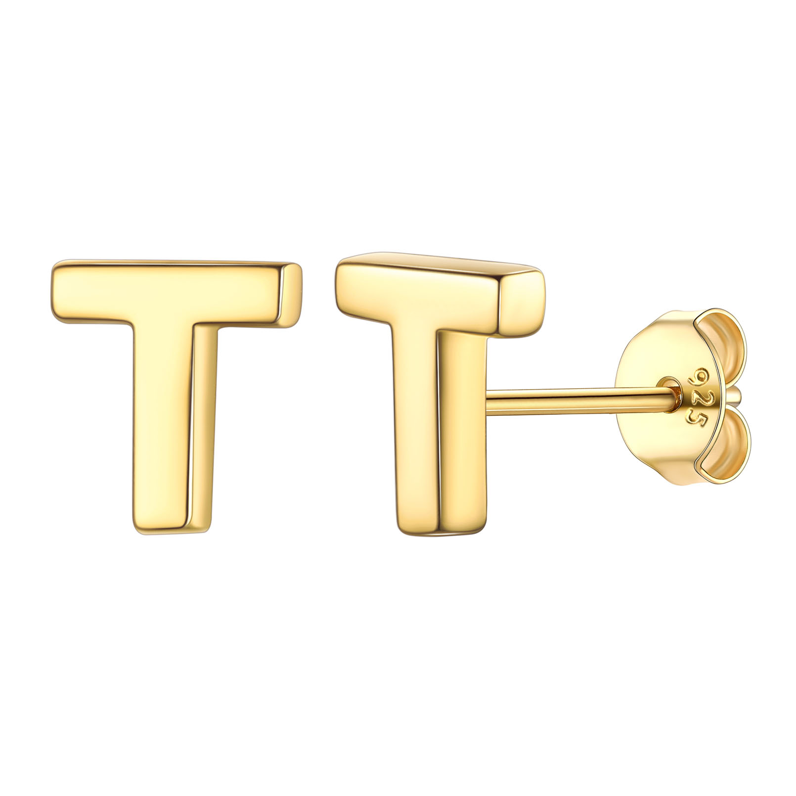 T-Gold-ChicSilver Hypoallergenic Initial Letter Earrings Studs, sterling silver jewlery, 925 sterling silver earrings, Initial Earrings, gift idea,  A to Z  jewelry