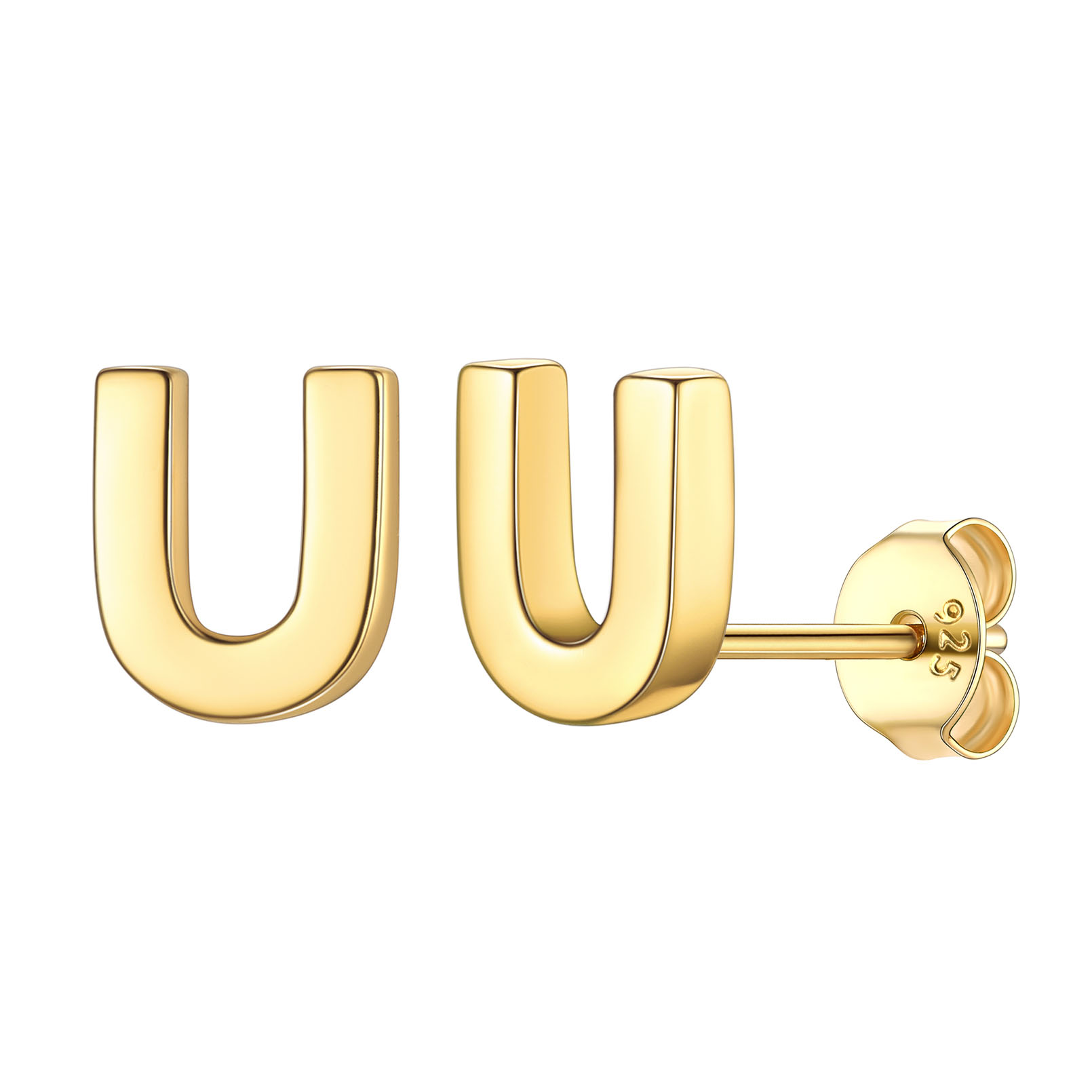U-Gold-ChicSilver Hypoallergenic Initial Letter Earrings Studs, sterling silver jewlery, 925 sterling silver earrings, Initial Earrings, gift idea,  A to Z  jewelry