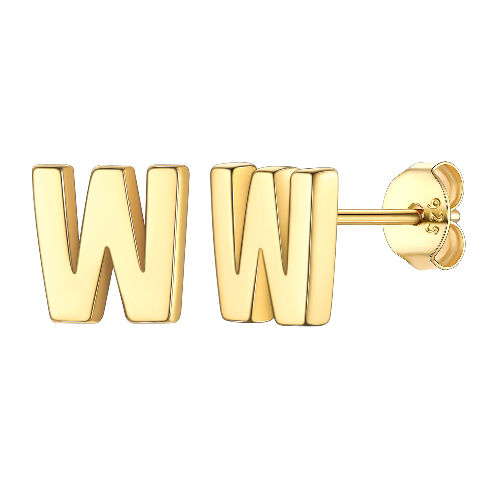 W-Gold-ChicSilver Hypoallergenic Initial Letter Earrings Studs, sterling silver jewlery, 925 sterling silver earrings, Initial Earrings, gift idea,  A to Z  jewelry