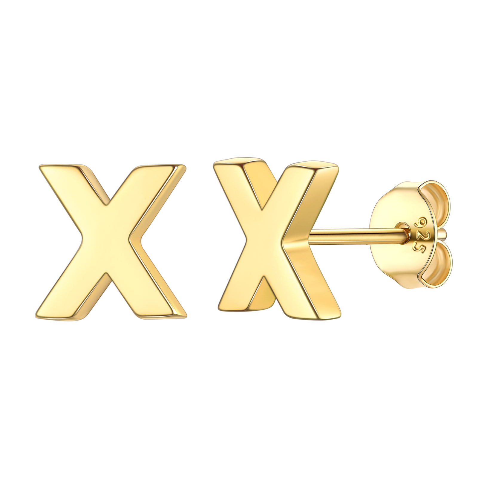 X-Gold-ChicSilver Hypoallergenic Initial Letter Earrings Studs, sterling silver jewlery, 925 sterling silver earrings, Initial Earrings, gift idea,  A to Z  jewelry