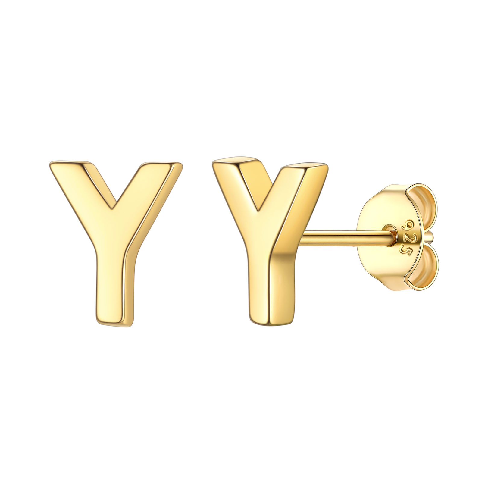 Y-Gold-ChicSilver Hypoallergenic Initial Letter Earrings Studs, sterling silver jewlery, 925 sterling silver earrings, Initial Earrings, gift idea,  A to Z  jewelry