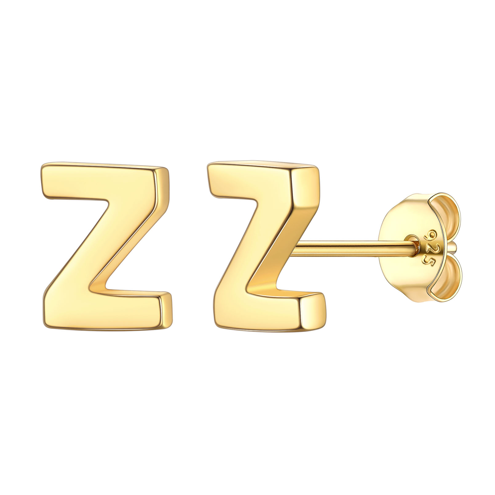 Z-Gold-ChicSilver Hypoallergenic Initial Letter Earrings Studs, sterling silver jewlery, 925 sterling silver earrings, Initial Earrings, gift idea,  A to Z  jewelry
