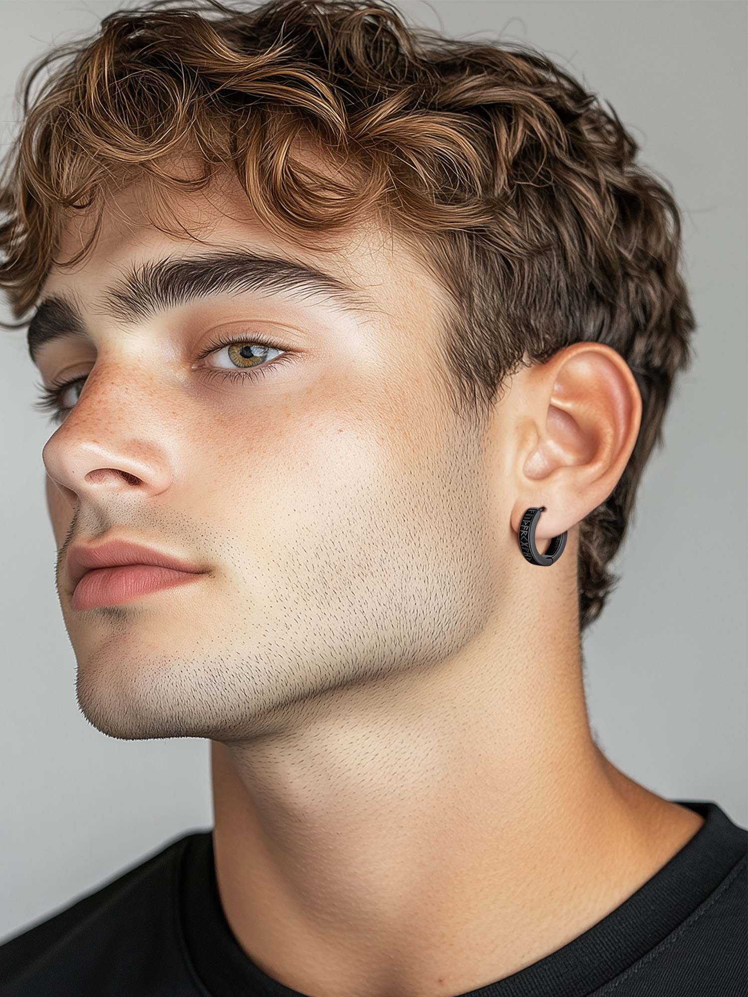 Runes Hoop Hypoallergenic Huggie Earrings  for Men