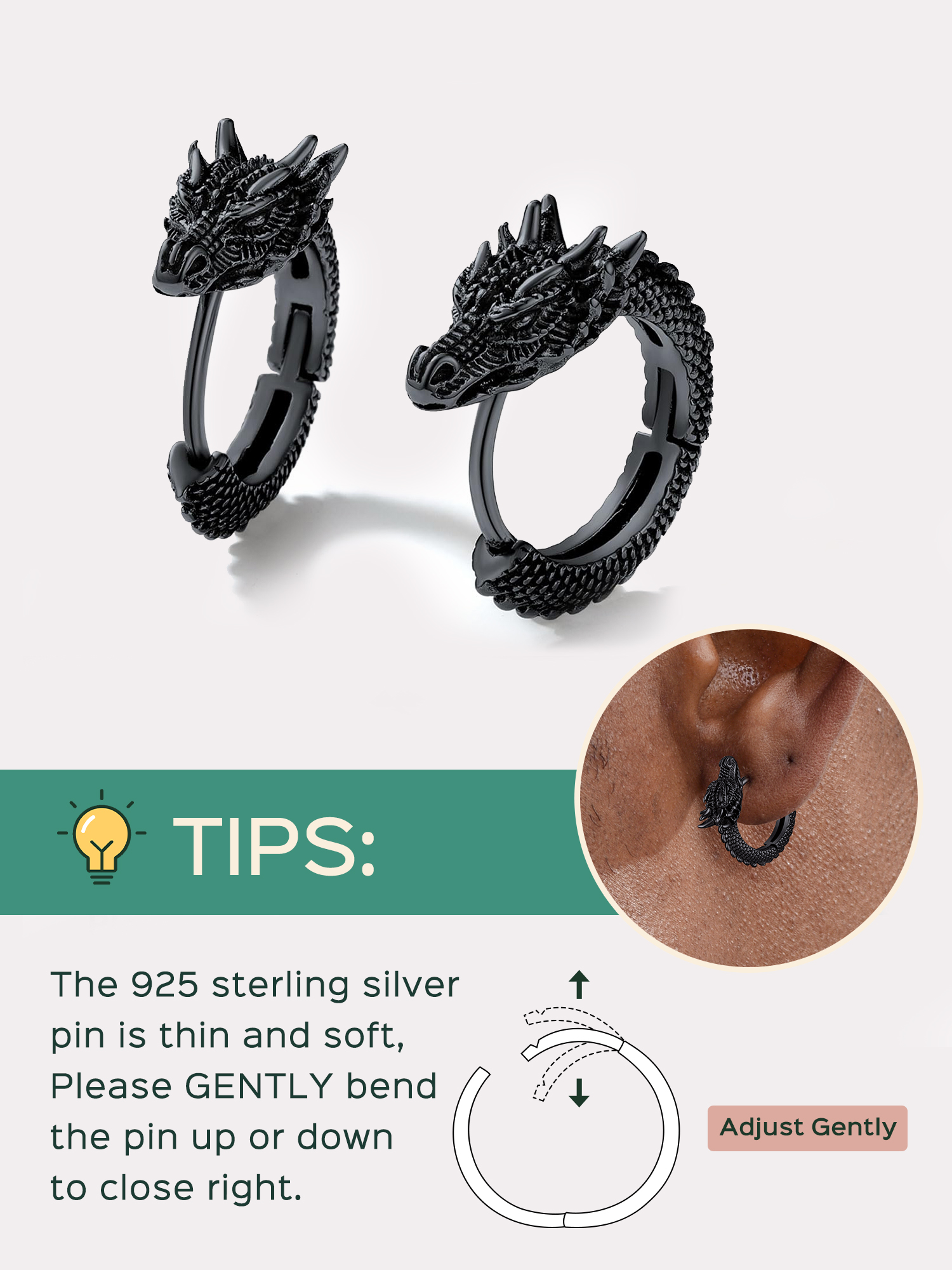 Sterling Silver Hypoallergenic Dragon Earrings Hoop Earrings