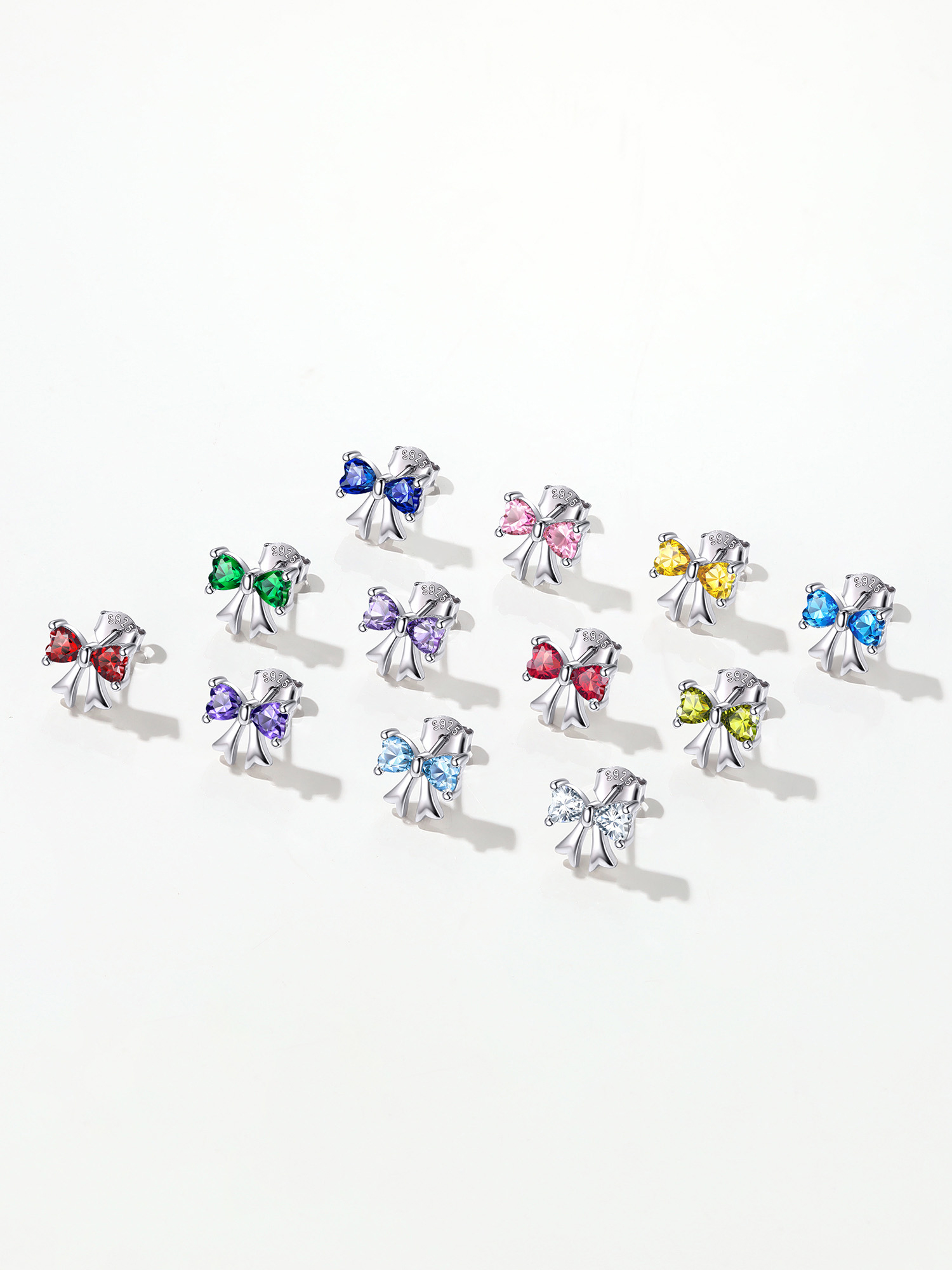 Birthstone Bow Earrings in Different Month Colors