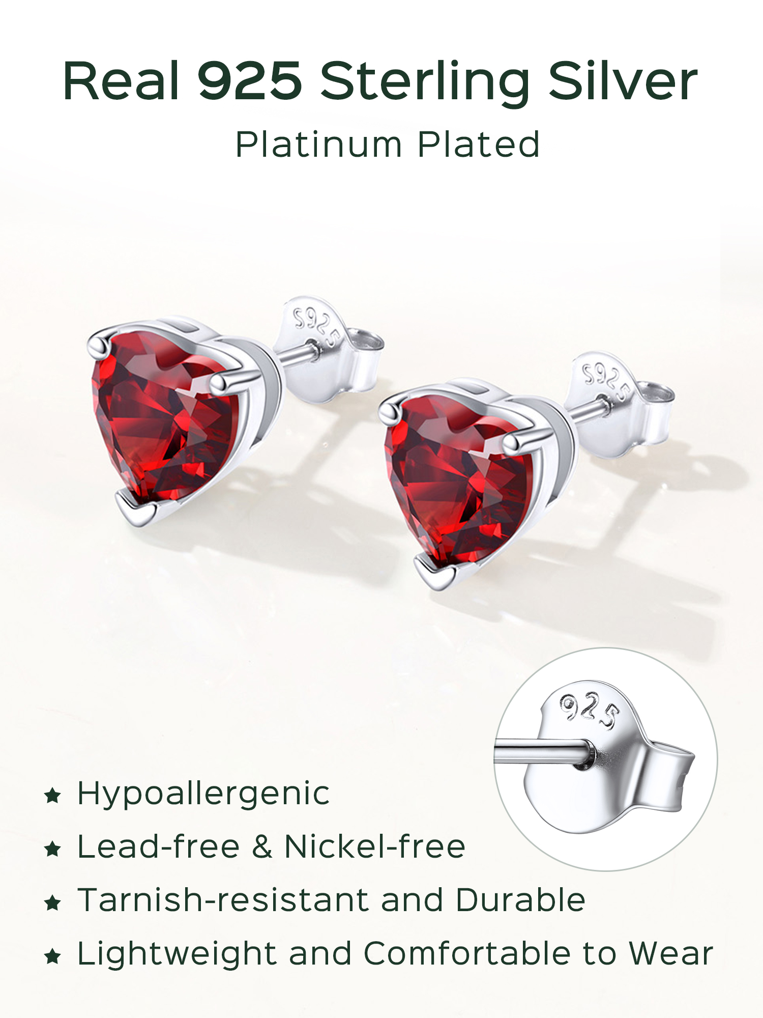 Sterling Silver 8mm Heart Prongs Set with Heart Birthstone Stud Earrings