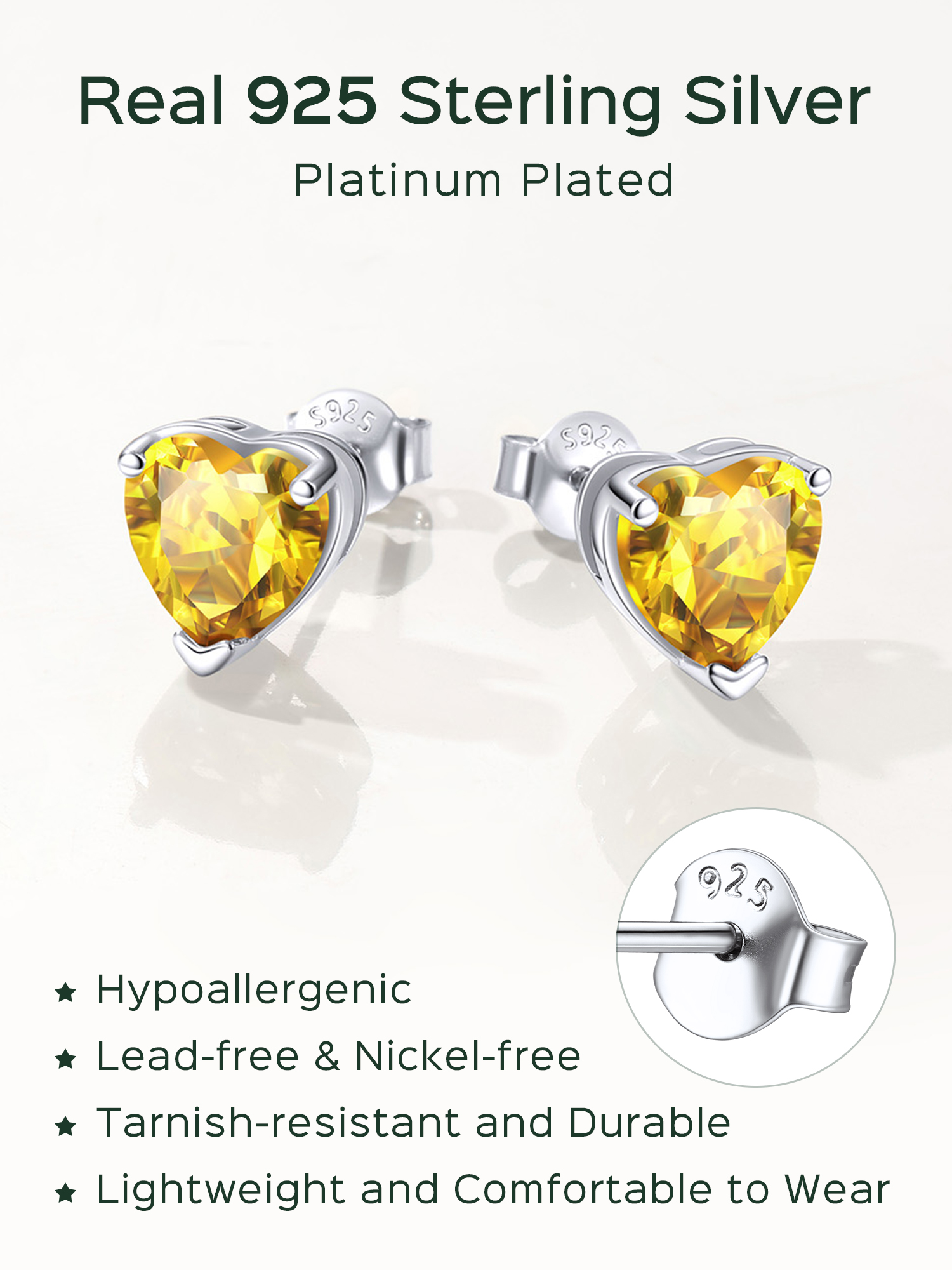 Sterling Silver 8mm Heart Prongs Set with Heart Birthstone Stud Earrings