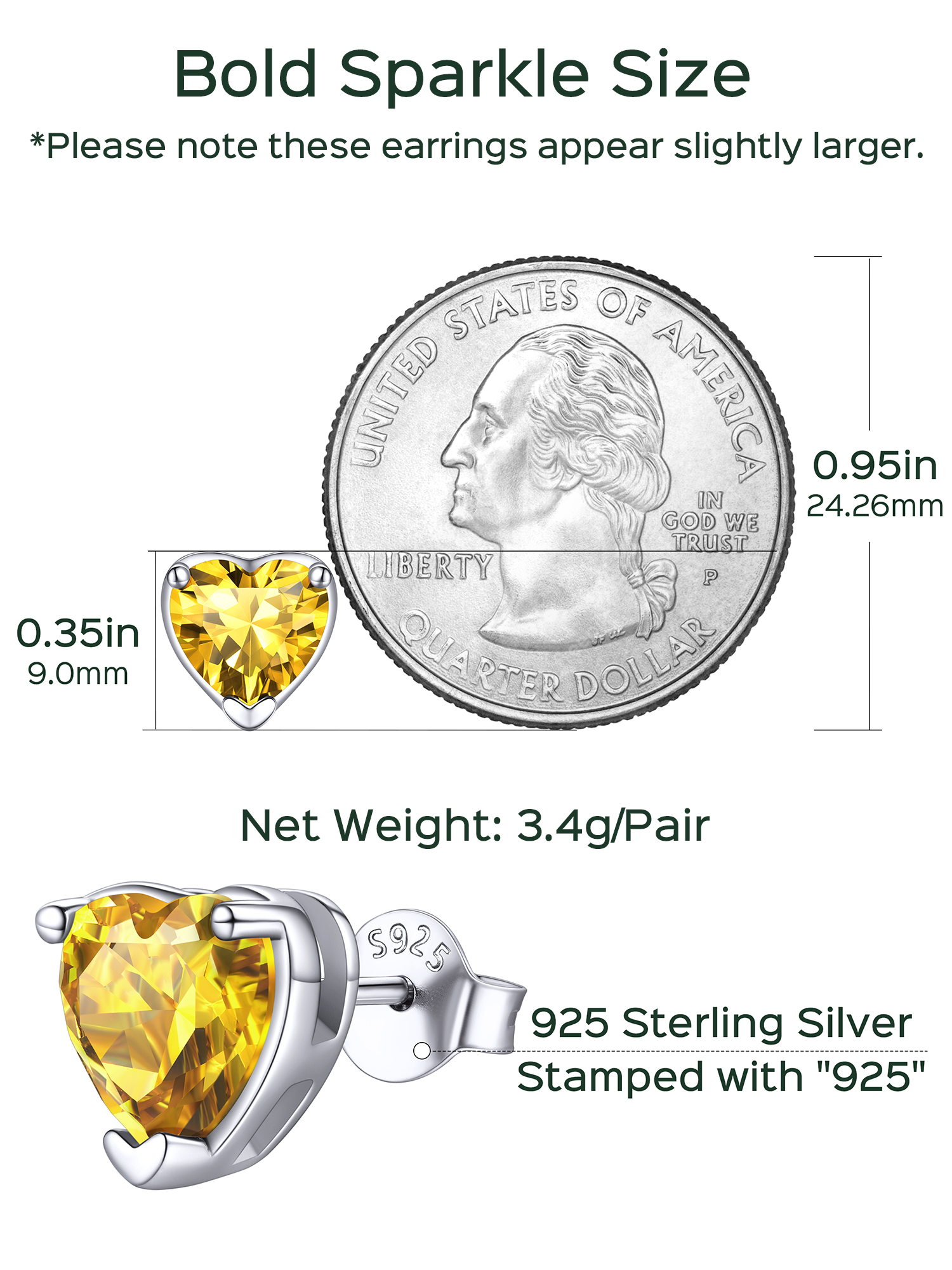 8mm Heart Prongs Set with Heart Birthstone Stud Earrings  Details: Dimensions, Hypoallergenic, Push Back Finding