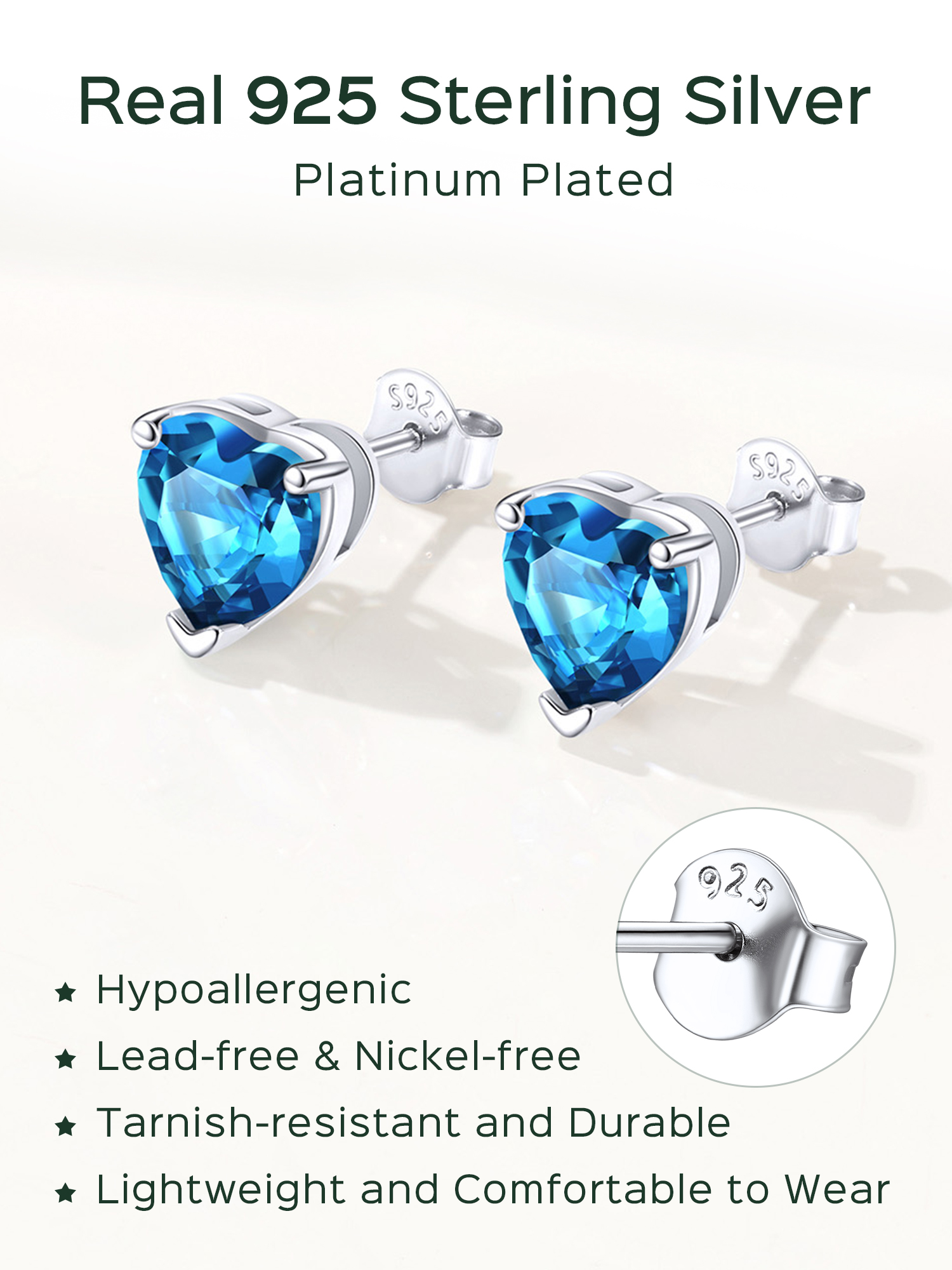 Sterling Silver 8mm Heart Prongs Set with Heart Birthstone Stud Earrings