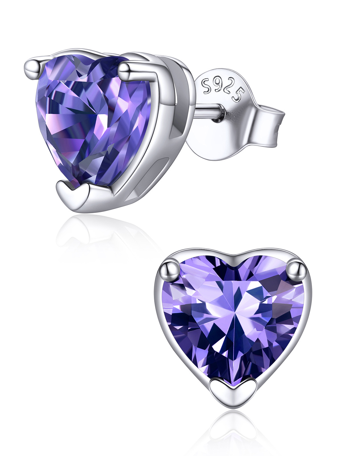 8mm Heart Prongs Set with Heart Birthstone Stud Earrings