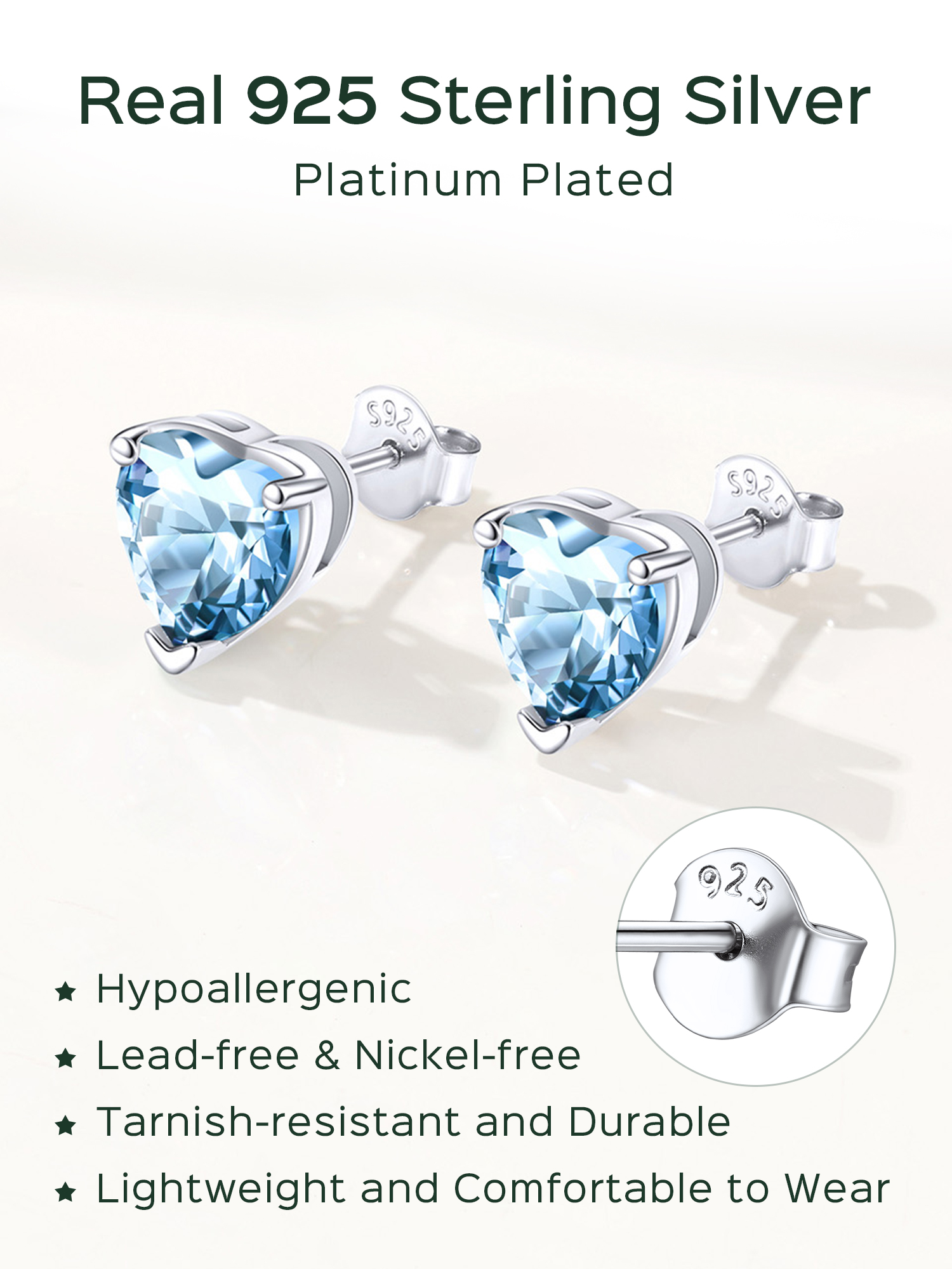 Sterling Silver 8mm Heart Prongs Set with Heart Birthstone Stud Earrings