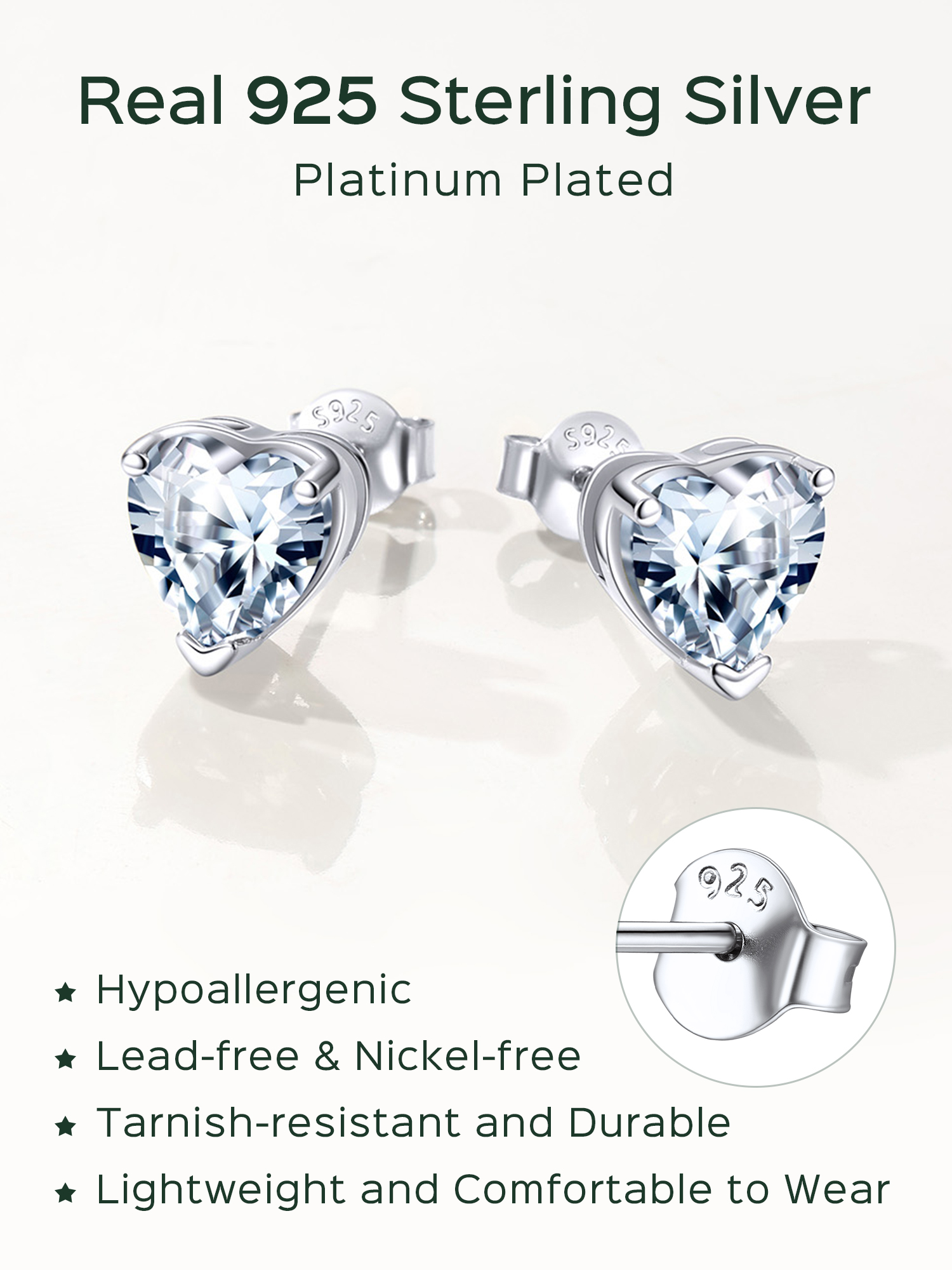 Sterling Silver 8mm Heart Prongs Set with Heart Birthstone Stud Earrings