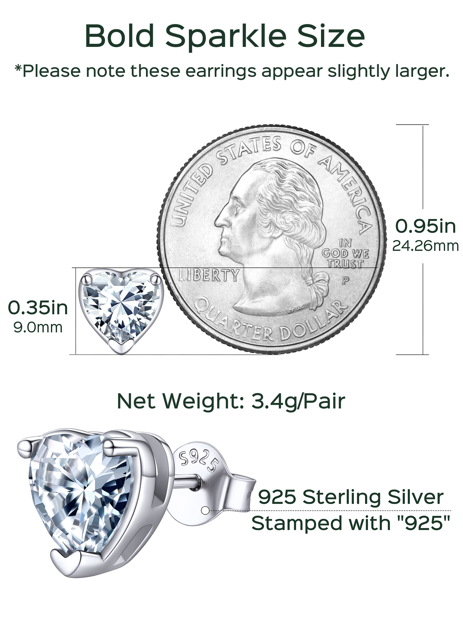 8mm Heart Prongs Set with Heart Birthstone Stud Earrings  Details: Dimensions, Hypoallergenic, Push Back Finding