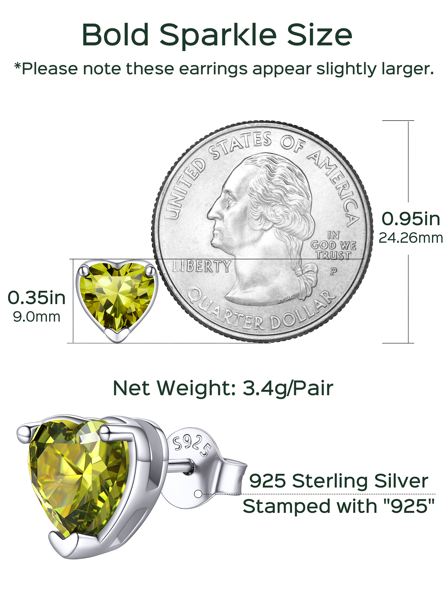 8mm Heart Prongs Set with Heart Birthstone Stud Earrings  Details: Dimensions, Hypoallergenic, Push Back Finding