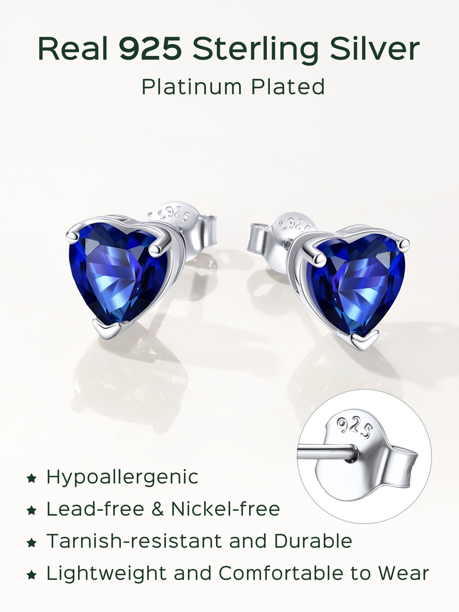Sterling Silver 8mm Heart Prongs Set with Heart Birthstone Stud Earrings