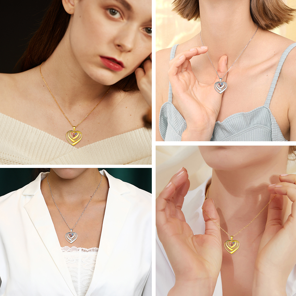 Heart surround Birthstone Engraved Necklace for Women, Ladies, Mother, Friends, Couples, girlfriend