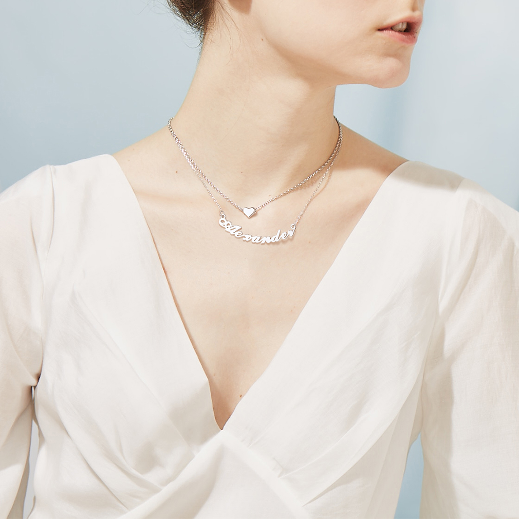 Customizable Name Heart Pendant Choker Necklace for Women