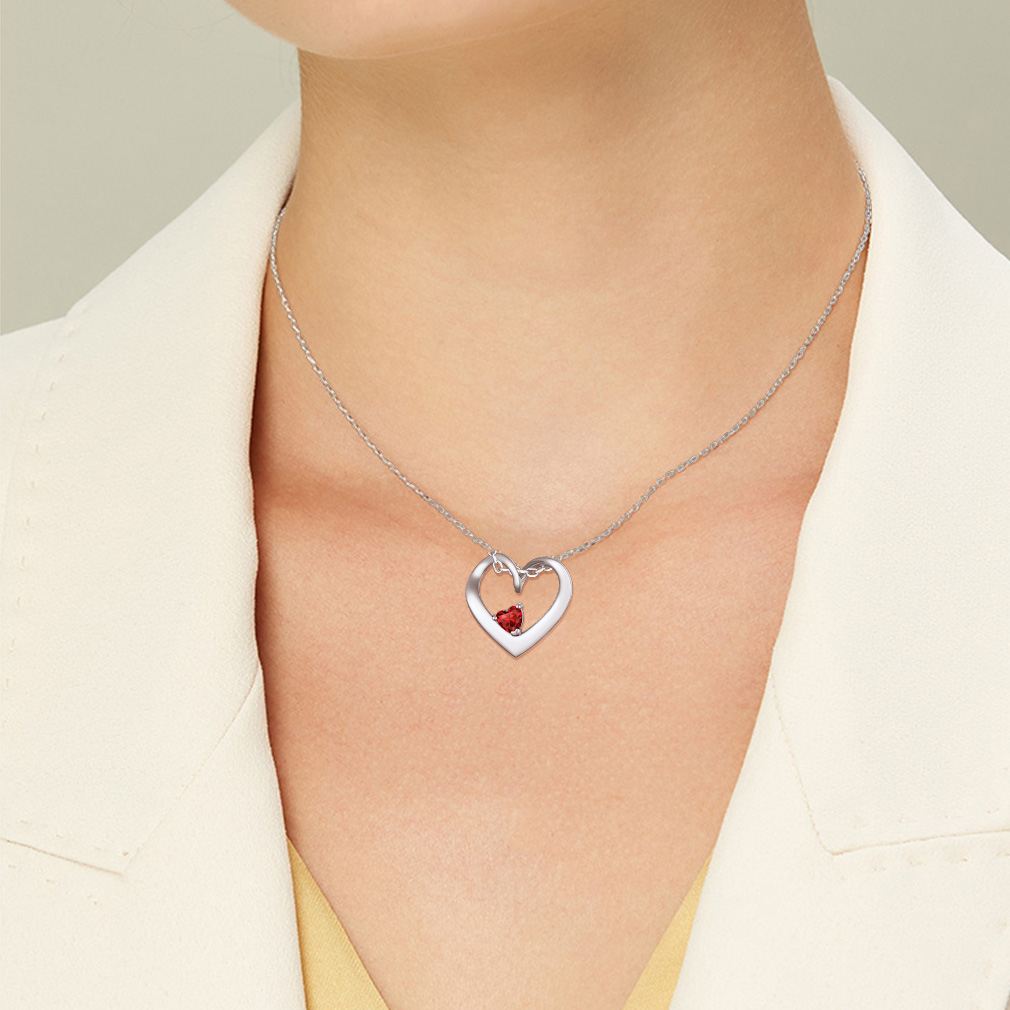Personalized Dimensional heart birthstone necklace with engraved name for Women