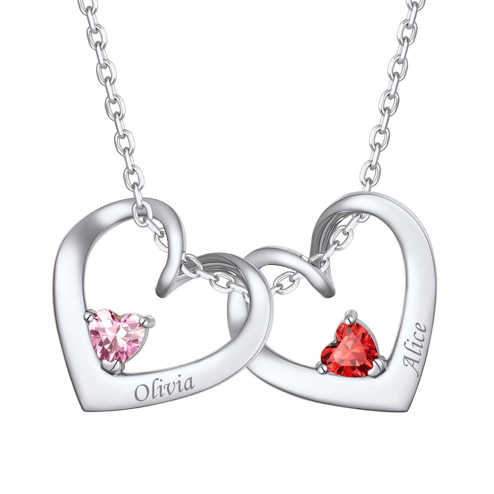 Personalized Dimensional heart birthstone necklace with engraved name
