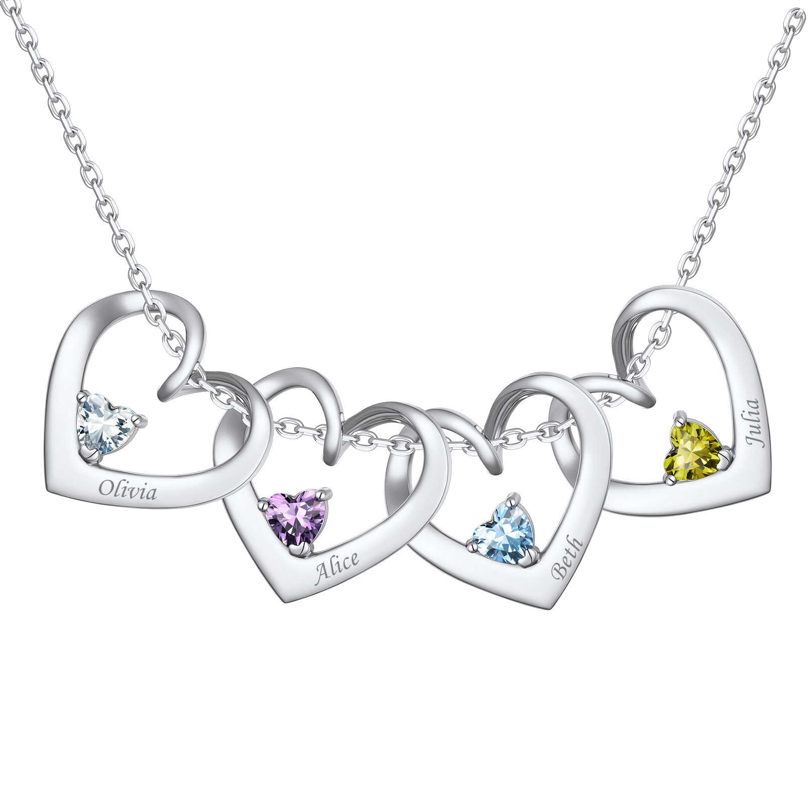 Personalized Dimensional heart birthstone necklace with engraved name