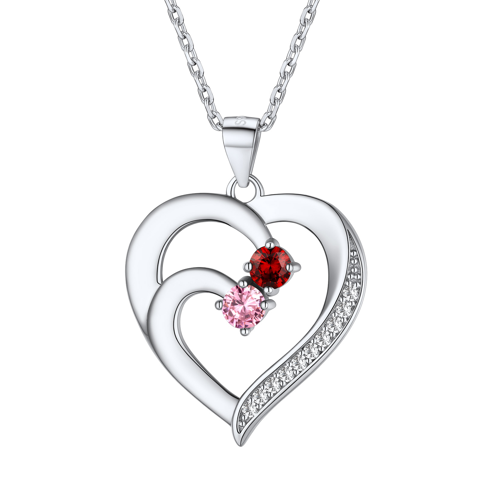 Personalized Heart Birthstone Pendant Necklace with Engraved Name