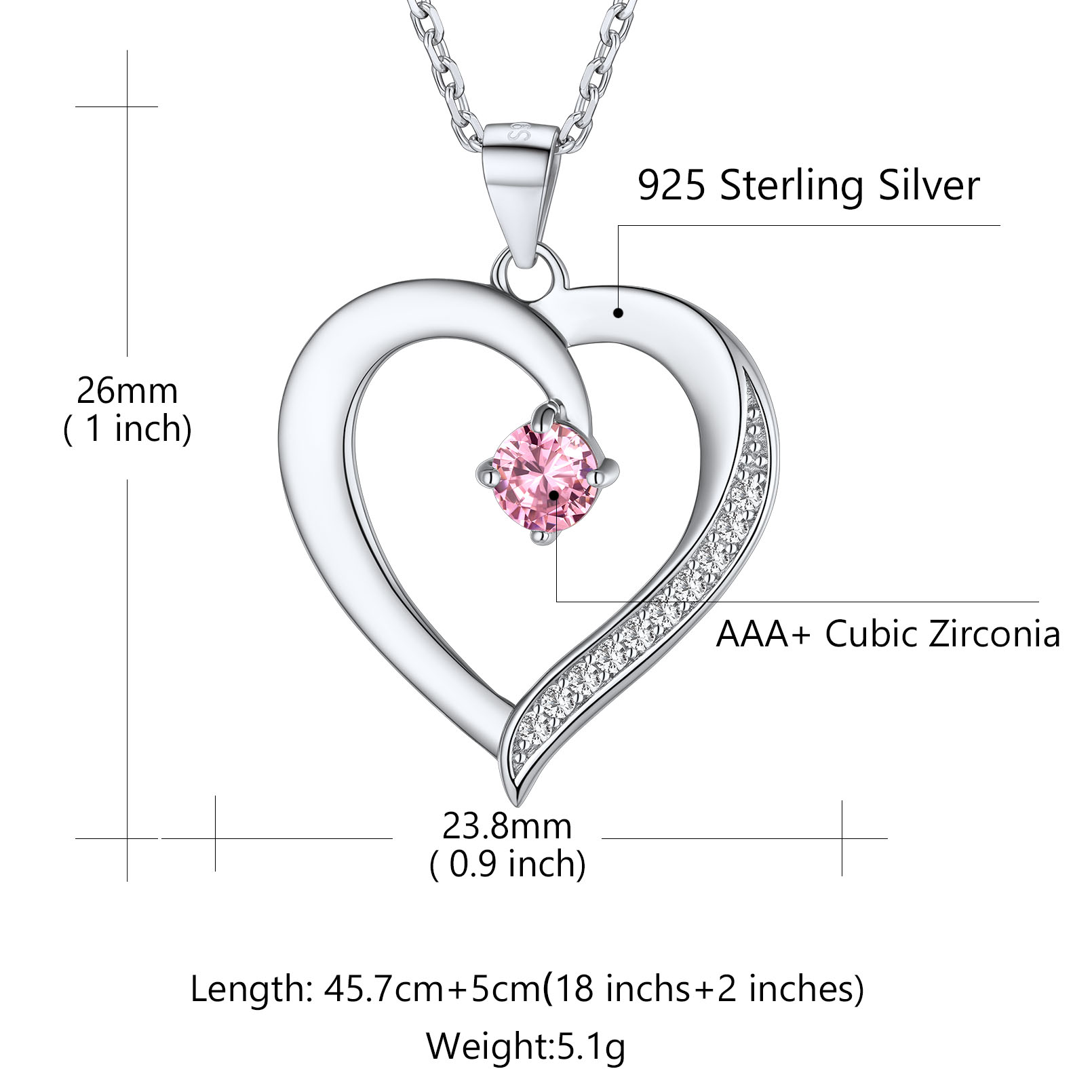 Sterling Silver Personalized Heart Birthstone Pendant Necklace with Engraved Name