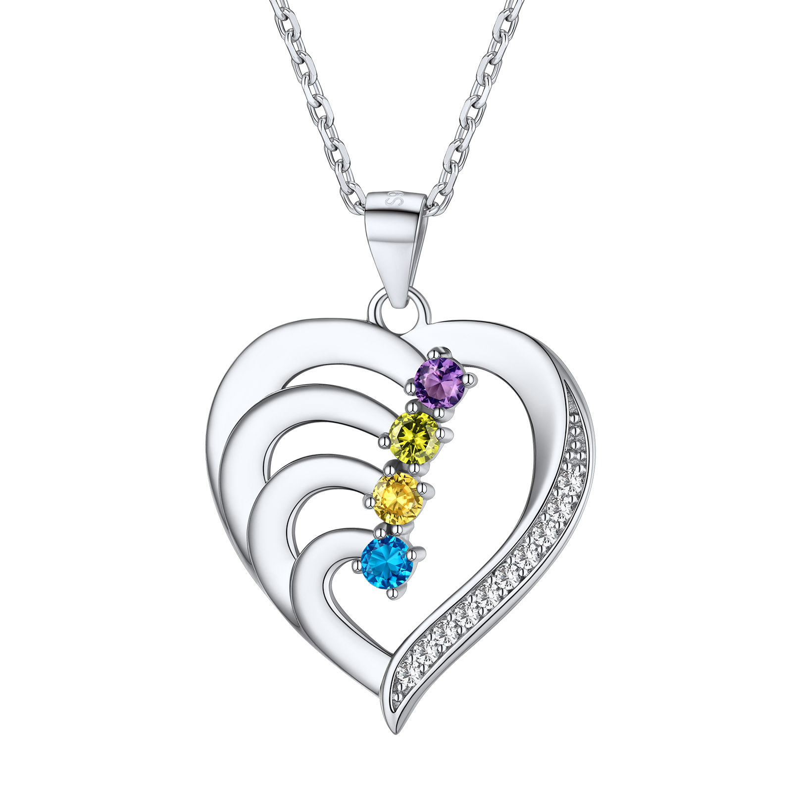Personalized Heart Birthstone Pendant Necklace with Engraved Name
