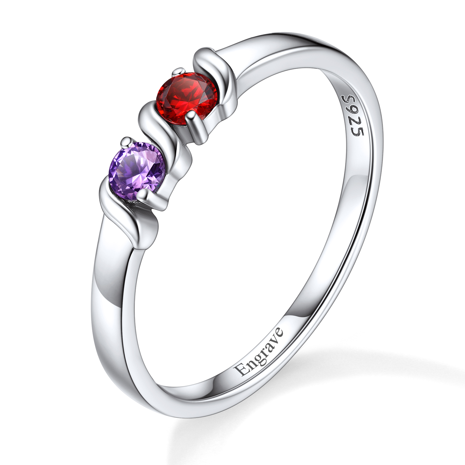 Personalized Family Names Engraved Birthstone Ring