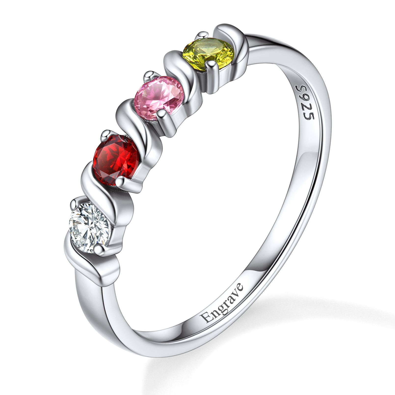 Personalized Family Names Engraved Birthstone Ring