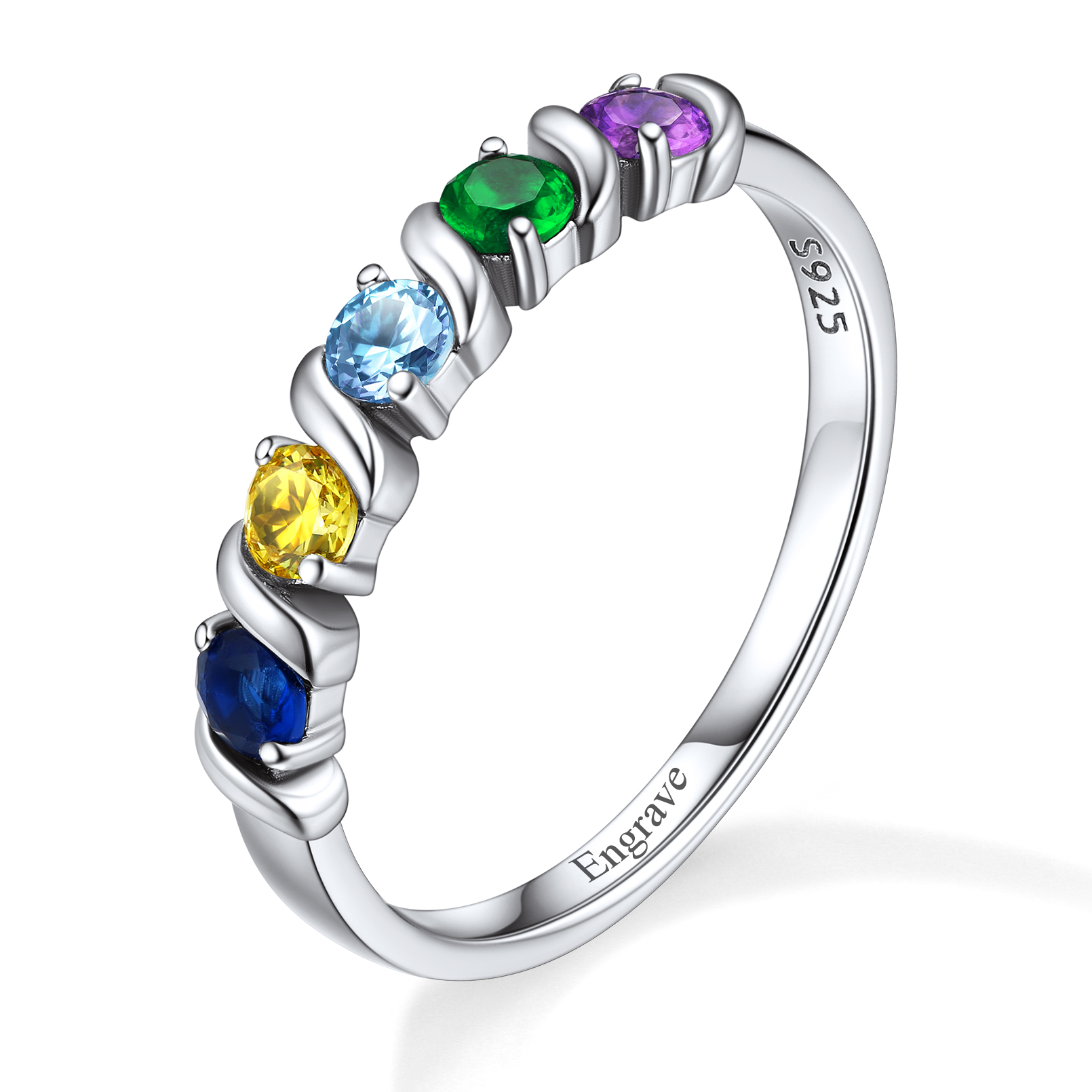 Personalized Family Names Engraved Birthstone Ring