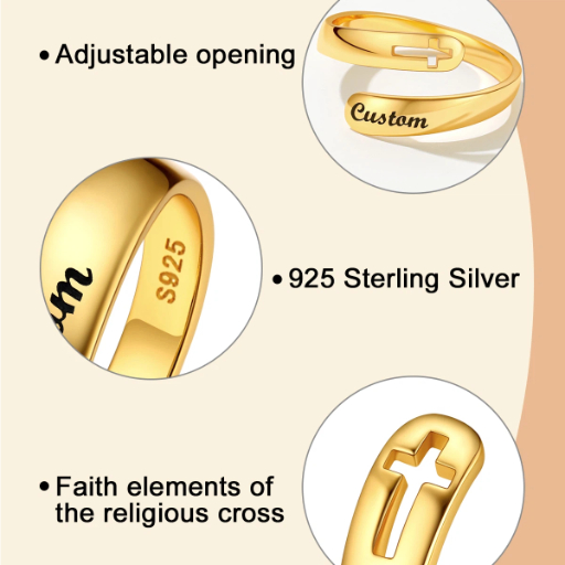 Custom Engraved Name Sterling Silver Teardrop Cross Ring For Her