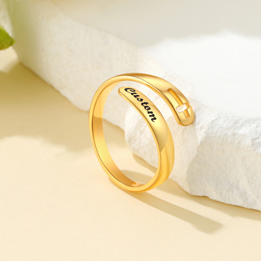 Custom Engraved Name Sterling Silver Teardrop Cross Ring For Her