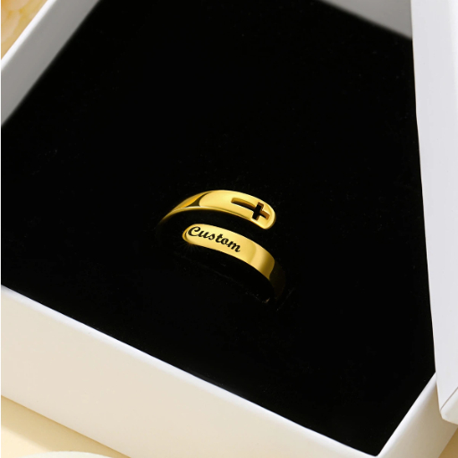 Custom Engraved Name Sterling Silver Teardrop Cross Ring For Her