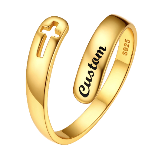 Custom Engraved Name Sterling Silver Teardrop Cross Ring For Her
