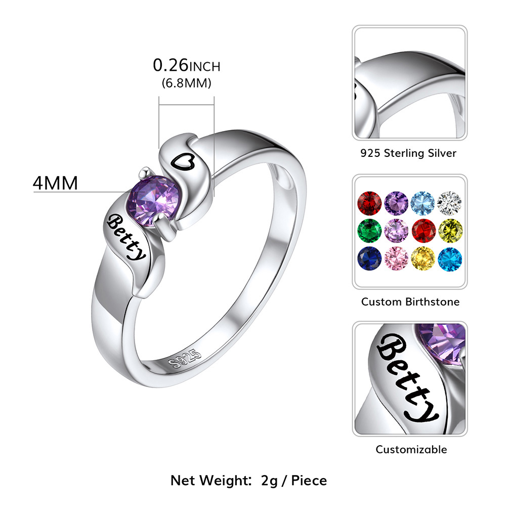Personalized Birthstone Ring with Engraved Names  Details: Dimensions, Hypoallergenic, US Size 5-11