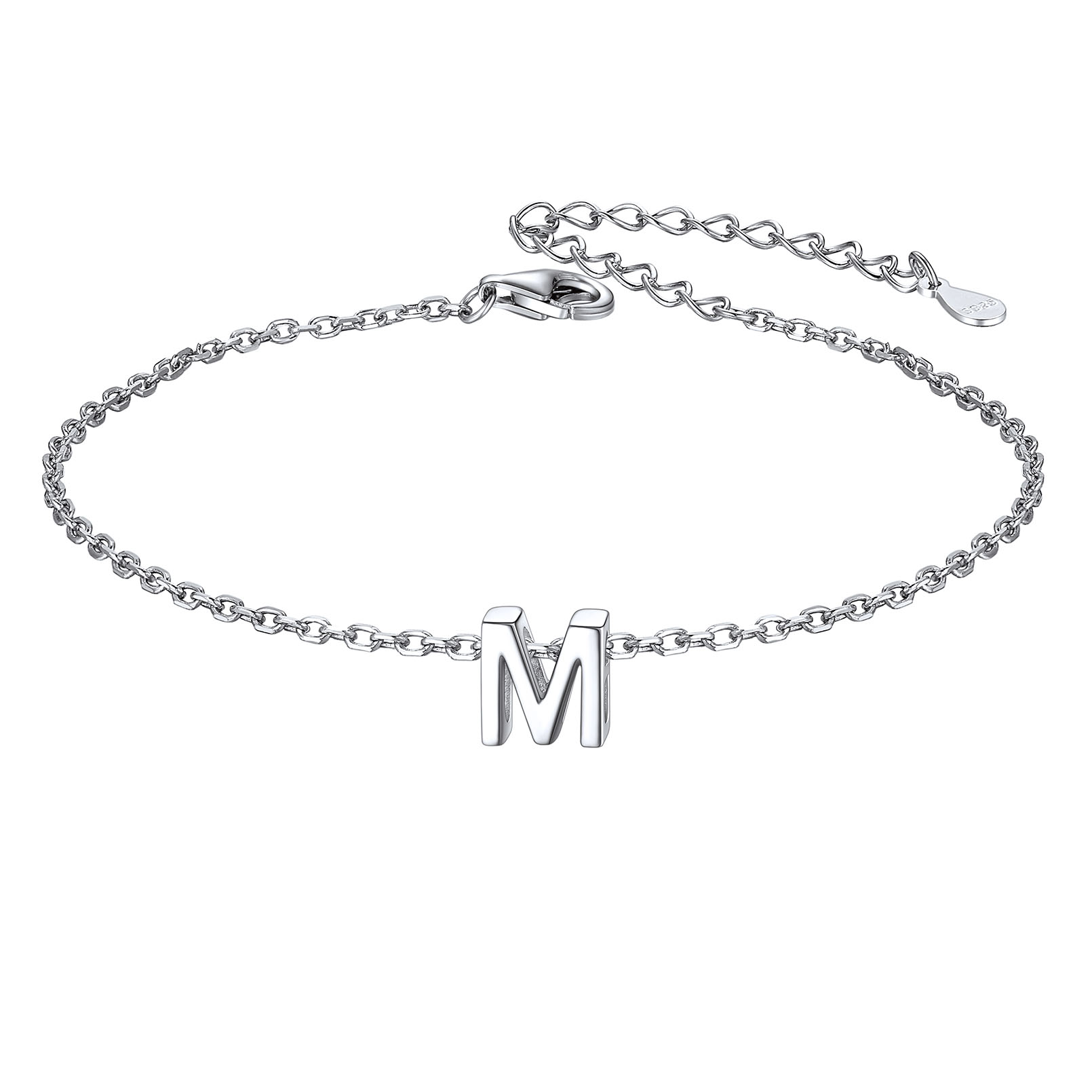M-Minimalist Letter Dainty Initial Bracelets for Women, sterling silver jewlery, sterling silver bracelets, initial bracelet, gift idea,  A to Z  jewelry