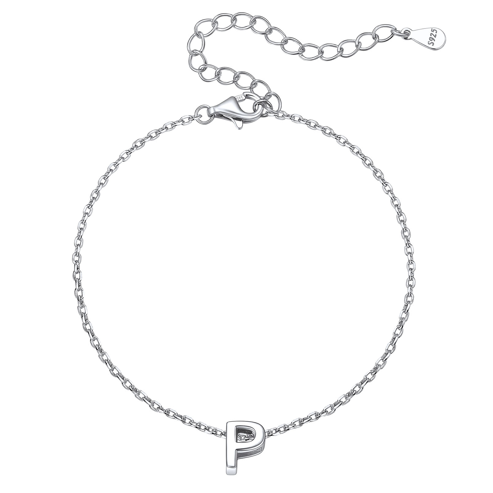 P-Minimalist Letter Dainty Initial Bracelets for Women, sterling silver jewlery, sterling silver bracelets, initial bracelet, gift idea,  A to Z  jewelry