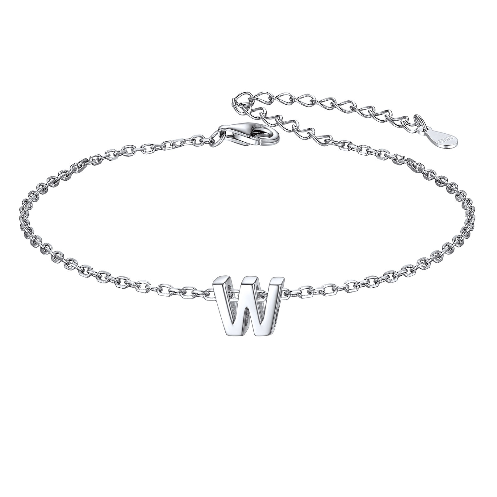W-Minimalist Letter Dainty Initial Bracelets for Women, sterling silver jewlery, sterling silver bracelets, initial bracelet, gift idea,  A to Z  jewelry