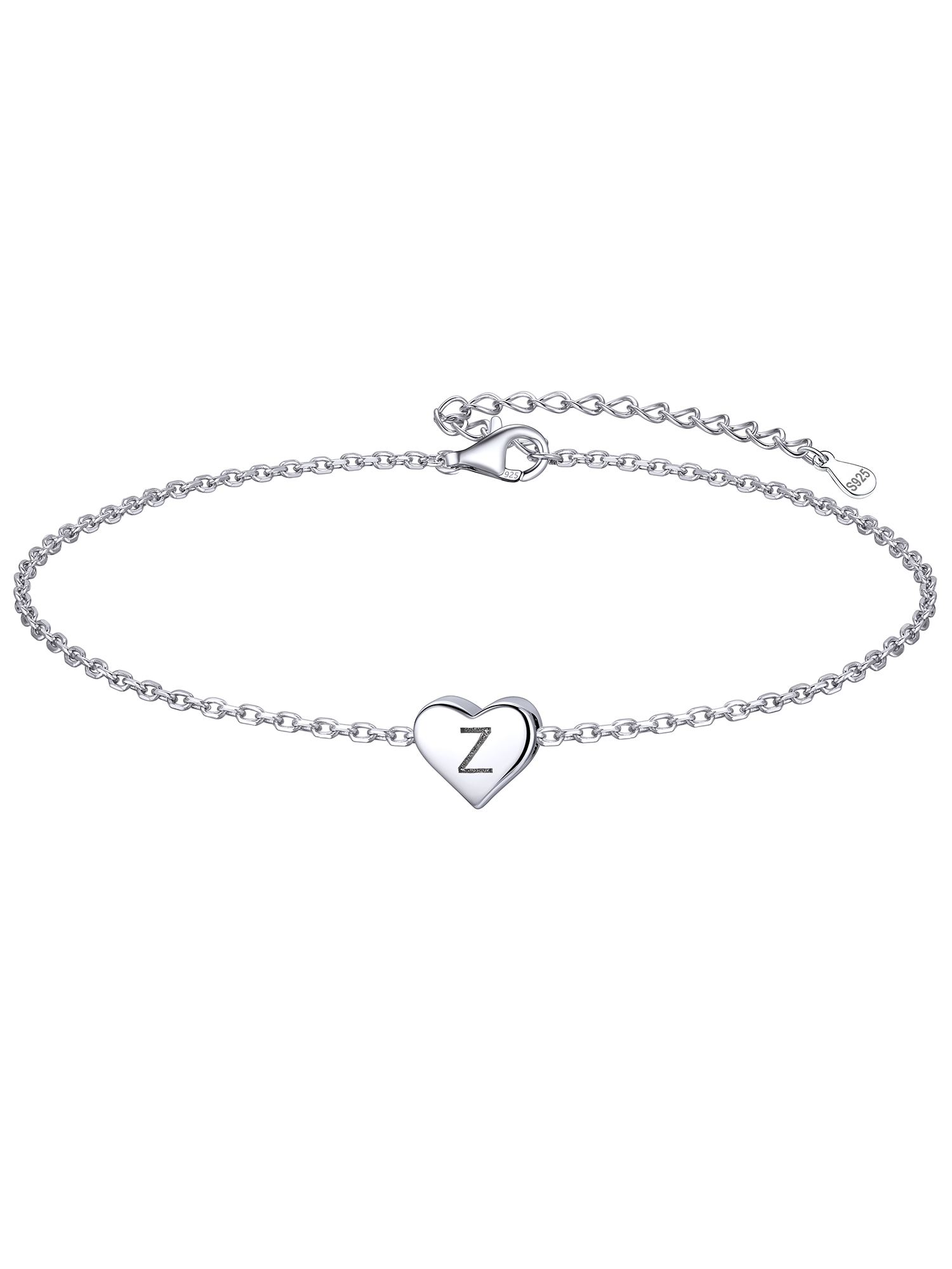 Z-Small Heart & Dainty Initial Letter Bracelet for women, sterling silver jewlery, initial bracelet, gift idea, heart jewelry