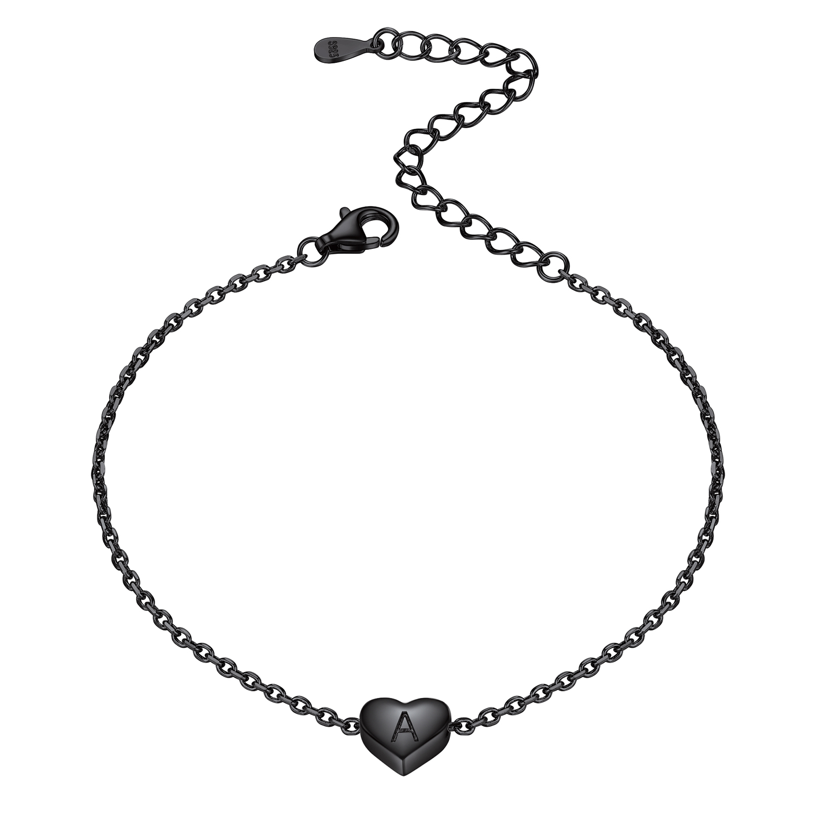 Black Heart & Dainty Letter Bracelet