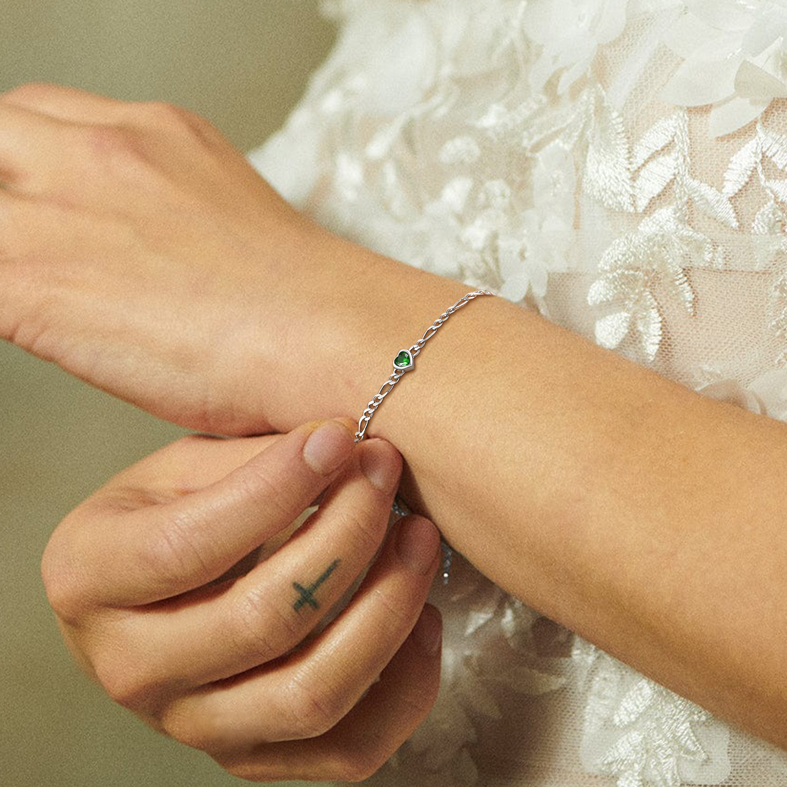 Heart Birthstone Figaro Chain Bracelet for Women, Ladies, Couples, girlfriend, wife