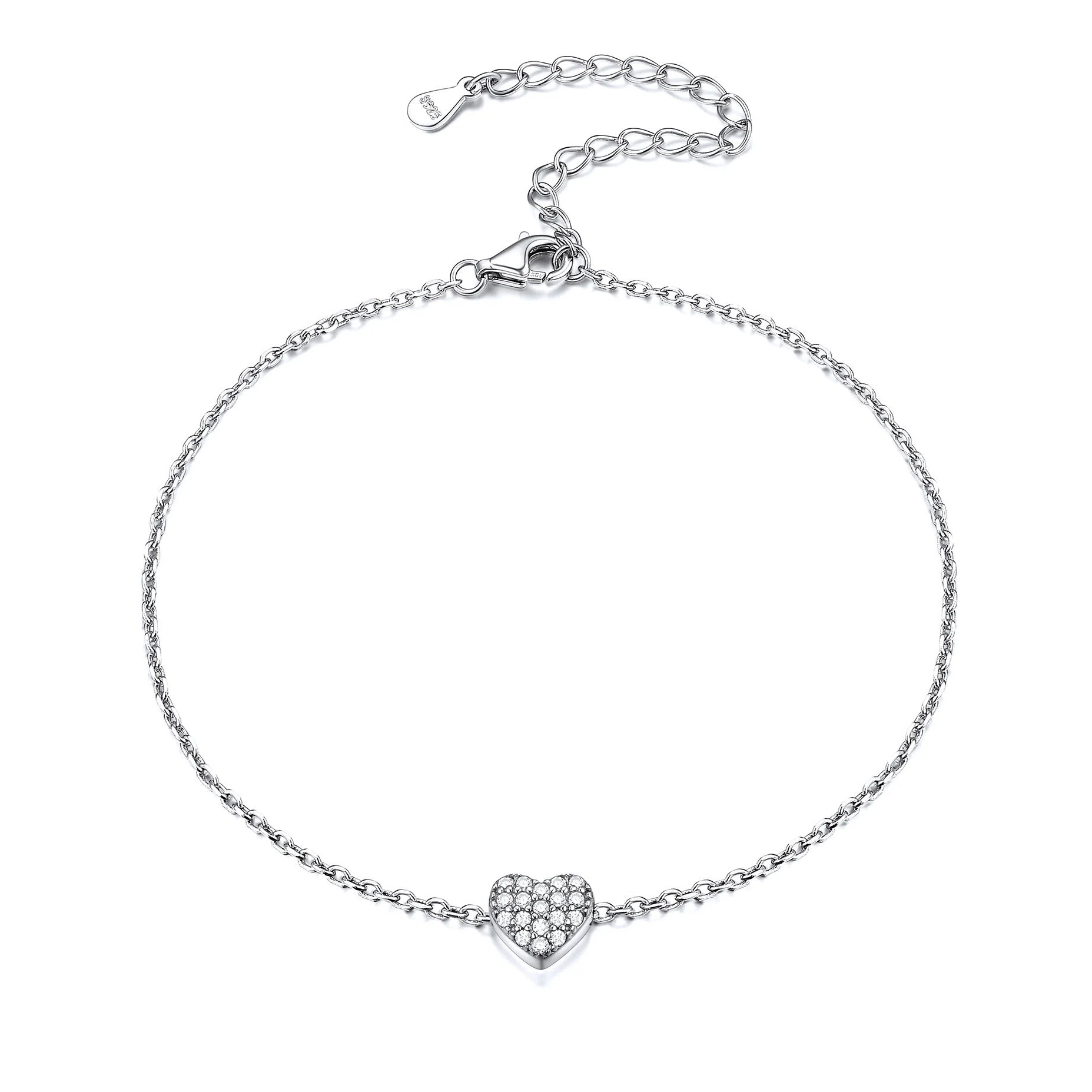 Dainty Heart Hypoallergenic Pave Cubic Zirconia Bracelet