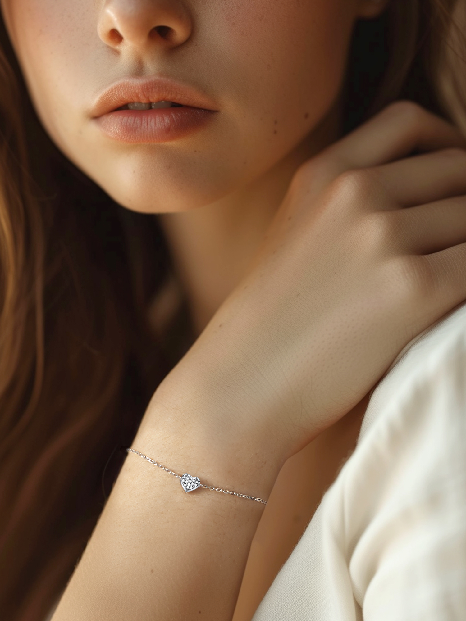 Dainty Heart Hypoallergenic Pave Cubic Zirconia Bracelet
