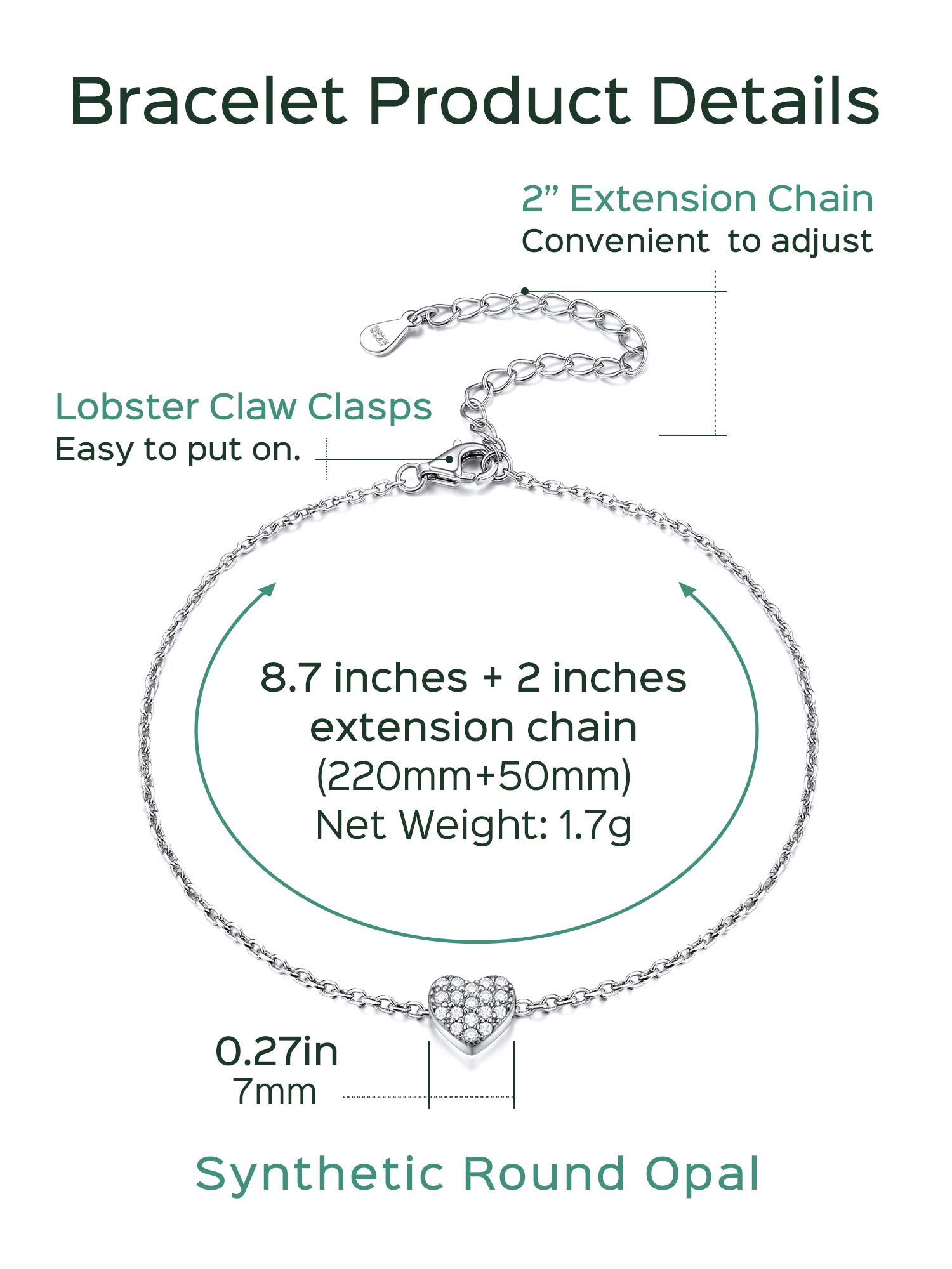 Dainty Heart Hypoallergenic Pave Cubic Zirconia Bracelet