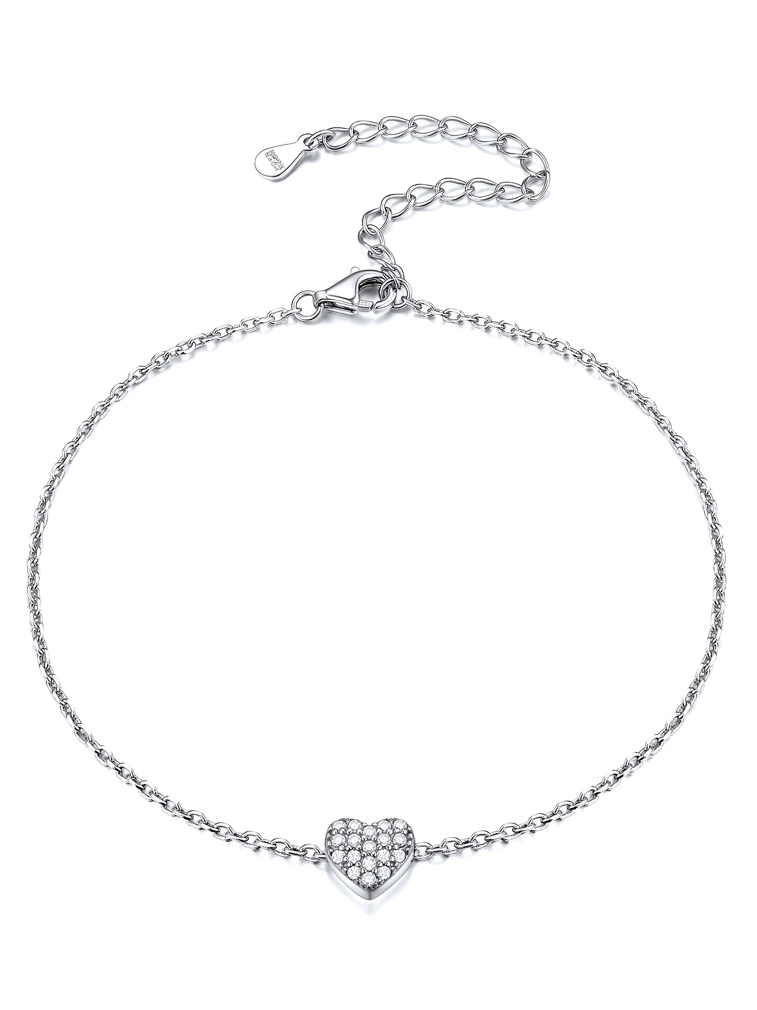 Dainty Heart Hypoallergenic Pave Cubic Zirconia Bracelet