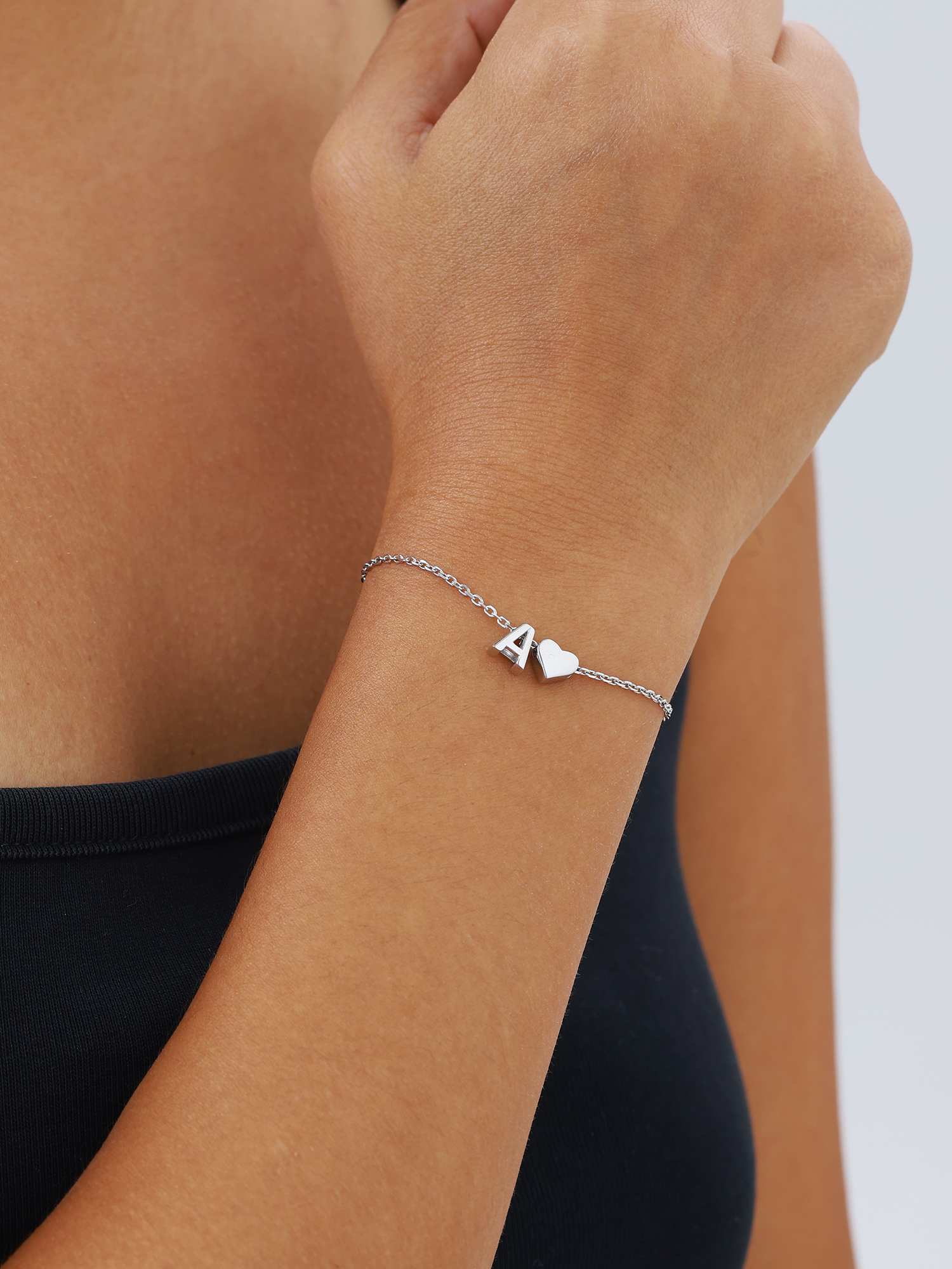 Classic Initial Letters with Heart Bracelet, sterling silver jewlery, initial bracelet, gift idea