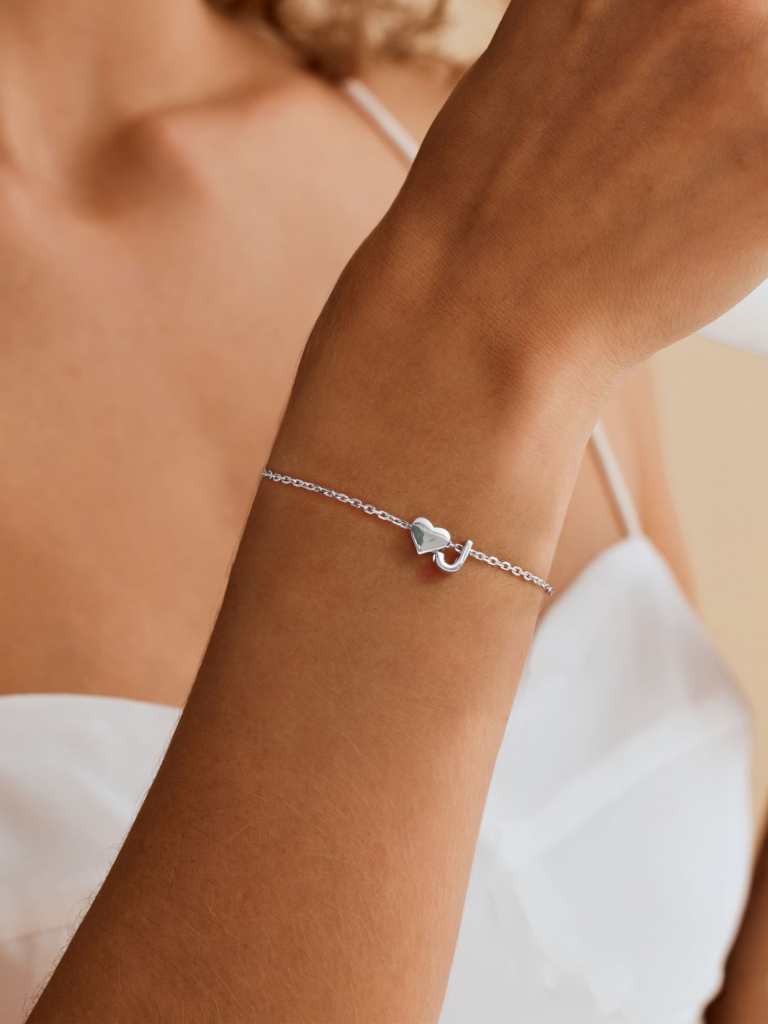 Classic Initial Letters with Heart Bracelet, sterling silver jewlery, initial bracelet, gift idea
